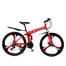 B-D Folding Mountain Bike B-D Foldable Bicycle Folding Mountain Bike, Dual Disc Brakes, High Carbon Steel Frame, Male And Female Students City Bike, 3 Cutter Wheels, 24 Speed, for Outdoor Riding Trip, Red, 26inch