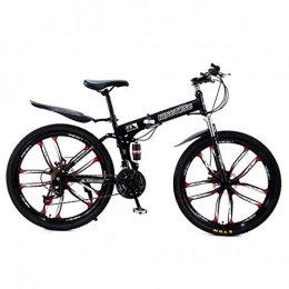B-D Folding Mountain Bike B-D Folding Mountain Bike, Foldable Bicycle, Unisex Students City Bike, High Carbon Steel Frame, 10 Cutter Wheels, Dual Disc Brakes, 24 Speed, for Outdoor Riding Trip, 3 Color Options, Black, 26inch