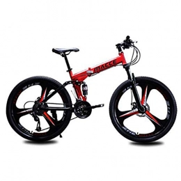 B-D Bike B-D Folding Mountain Bike for Adults, Country Mountain Bike 24 / 26 Inch with Double Disc Brake Carbon Steel Frame MTB Bicycle with 3 Cutter Wheel, Red, 24inch