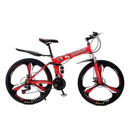 BaiHogi Folding Mountain Bike BaiHogi Professional Racing Bike, 26-Inch Wheels Foldable Mountain Bike Carbon Steel Frame with Shock-Absorbing Front Fork 21-Speed with Mechanical Disc Brakes for Adults Mens Womens / Red