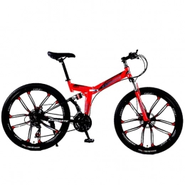 BaiHogi Folding Mountain Bike BaiHogi Professional Racing Bike, Mountain Folding Bike, 21 / 24 / 27 / 30-Speed Dual-Disc Brakes, Dual-Shock Variable Speed Mountain Bikes, One-Wheeled Bicycles (Color : Red, Size : 26 inch 24 speed)