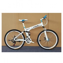 BANANAJOY Outdoor sports 24Speed Folding Mountain Bike, 26Inch High Carbon Steel Frame, Dual Suspension Dual Disc Brake Bicycle, OffRoad Tires (Color : White)
