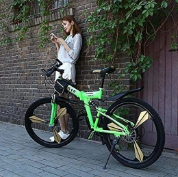 baozge Bike baozge Folding Mountain Bike for Adult Men and Women High Carbon Steel Dual Suspension Frame Mountain Bicycle Magnesium Alloy Wheels Green 26inch24 Speed-26inch21 speed_Green
