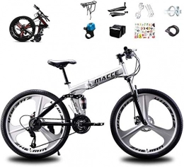 WJJH Bike Bicycle 24 Speed Mountain Bike, 3-Spoke 26 Inches Wheels Dual Disc Brake Full Suspension High-Carbon Steel MTB Bicycle Urban Track Bike, White