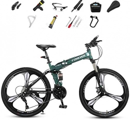 WJJH Folding Mountain Bike Bicycle Adult Folding Mountain Bike, 26 inch Wheels, Mountain Trail Bike High Carbon Steel Outroad Bicycles, 24-Speed Full Suspension MTB Dual Disc Brakes, A