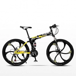 T-NJGZother Folding Mountain Bike Bicycle, Folding Mountain Bike, 26 Inch Shift Double Shock Absorption-Black Yellow Six Knife Wheel_26 Inch 30 Speed，Dual Suspension Bicycle