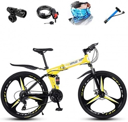 WJJH Bike Bicycle Folding Mountain Bike, 26inch 3 Spoke Wheels 27 Speed Bicycle Full Suspension MTB Foldable High-Carbon Steel Frame, Yellow
