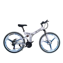 WEHOLY Folding Mountain Bike Bicycle Mountain Bike 21 / 24 / 27 / 30 Speed Steel Frame 26 Inches 3-Spoke Wheels Dual Suspension Folding Bike, White, 24speed