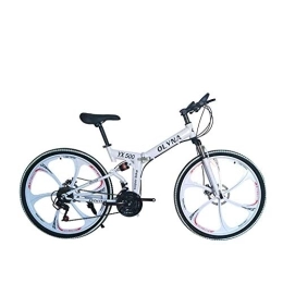 WEHOLY Bike Bicycle Mountain Bike 21 / 24 / 27 / 30 Speed Steel Frame 26 Inches 6-Spoke Wheels Dual Suspension Folding Bike, White, 24speed