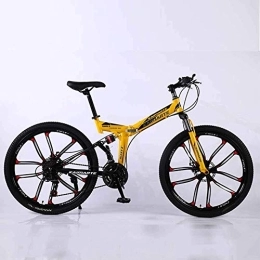 WEHOLY Bike Bicycle Mountain Bike, 21 Speed Dual Suspension Folding Bike, with 26 Inch 10-Spoke Wheels and Double Disc Brake, for Men and Woman, Yellow, 24speed