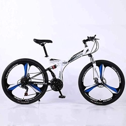 WEHOLY Folding Mountain Bike Bicycle Mountain Bike, 21 Speed Dual Suspension Folding Bike, with 26 Inch 3-Spoke Wheels and Double Disc Brake, for Men and Woman, White, 27speed