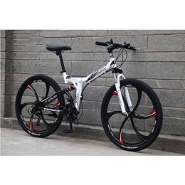 WEHOLY Folding Mountain Bike Bicycle Mountain Bike, 21 Speed Dual Suspension Folding Bike, with 26 Inch 6-Spoke Wheels and Double Disc Brake, for Men and Woman, White, 27speed