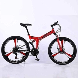 WEHOLY Folding Mountain Bike Bicycle Mountain Bike, 24 Speed Dual Suspension Folding Bike, with 24 Inch 3-Spoke Wheels and Double Disc Brake, for Men and Woman, Red, 27speed