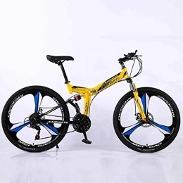 WEHOLY Folding Mountain Bike Bicycle Mountain Bike, 24 Speed Dual Suspension Folding Bike, with 24 Inch 3-Spoke Wheels and Double Disc Brake, for Men and Woman, Yellow, 27speed