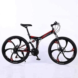 WEHOLY Folding Mountain Bike Bicycle Mountain Bike, 24 Speed Dual Suspension Folding Bike, with 24 Inch 6-Spoke Wheels and Double Disc Brake, for Men and Woman, Black, 27speed