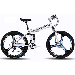 WEHOLY Bike Bicycle Unisex Mountain Bike, 24 Speed Dual Suspension Folding Bike, with 26 Inch 3-Spoke Wheels and Double Disc Brake, White, 27speed