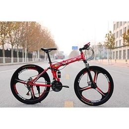 WEHOLY Folding Mountain Bike Bicycle Unisex Mountain Bike, 27 Speed Dual Suspension Folding Bike, with 24 Inch 3-Spoke Wheels and Double Disc Brake, for Men and Woman, Red, 21speed