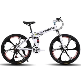 WEHOLY Folding Mountain Bike Bicycle Unisex Mountain Bike, 27 Speed Dual Suspension Folding Bike, with 24 Inch 6-Spoke Wheels and Double Disc Brake, for Men and Woman, White, 24speed