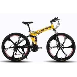 WEHOLY Folding Mountain Bike Bicycle Unisex Mountain Bike, 27 Speed Dual Suspension Folding Bike, with 24 Inch 6-Spoke Wheels and Double Disc Brake, for Men and Woman, Yellow, 27speed