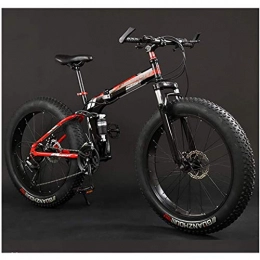 RLF LF Folding Mountain Bike BicycleFoldable Frame Fat Tire Dual-Suspension Mountain Bicycle, Adult Mountain Bikes, High-Carbon Steel Frame, All Terrain Mountain Bike, 26Inch Red, 7 Speed, B, 26Inch 30 speed