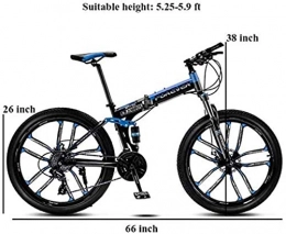 YANQ Bike Bicycles Mountain Bike, 26 inch Full Suspension Adults Children Bicycle, Hydraulic Disc Brake, Folding Bicycles Mountain, Blue Spokes 10, 30 Speed