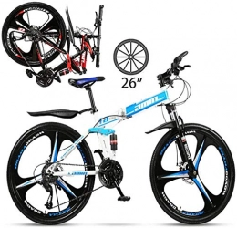 BUK Folding Mountain Bike Bikes for men, Foldable Trekking Bicycle Cross Trekking Bikes 26 Inch MTB Adult Land Gearshift Steel Frame Bicycle Hardtail Mountain Bike-21 speed_Blue