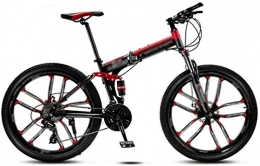 HongLianRiven Folding Mountain Bike BMX Mountain Folding Bike Unisex, 24" 24-speed Variable-speed Bike, Double Shock-absorbing 10-knife Wheels Student MTB Racing, Road / Flat Ground 7-14 (Color : Black Red, Size : 24 speed)