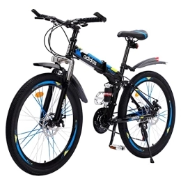 BSTSEL Folding Mountain Bike BSTSEL Folding Bike, 26 Inch Mountain Bicycle Flat Colorful Spoke 21 Speed Shiffting System Suitable for Rider 5'2" To 6' Unisex (BLUE)