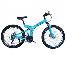 MUYU Folding Mountain Bike Carbon Steel Road Bike for Men And Women 21-Speed (24-Speed, 27-Speed, 30-Speed) Derailleur System 26 Inch Mountain Bikes, Blue, 27Speed
