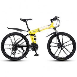 Chenbz Folding Mountain Bike Chenbz Outdoor sports Adult Mountain Bike 26" Full Suspension 21 Speed Mens Womans Folding Mountain Bike Bicycle High Carbon Steel Frames with Double Shock Absorber (Color : Yellow)