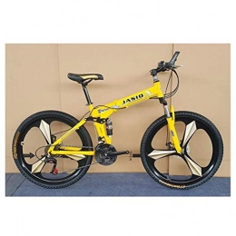 Chenbz Folding Mountain Bike Chenbz Outdoor sports Mountain Bike, Folding Bike, 26" Inch 3Spoke Wheels HighCarbon Steel Frame, 27 Speed Dual Suspension Folding Bike with Disc Brake (Color : Yellow)