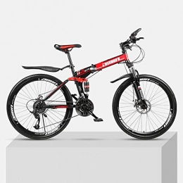 Chengke Yipin Folding Mountain Bike Chengke Yipin Mountain bike 24 inch collapsible high carbon steel frame double shock absorption variable speed male and female students off-road bicycle-red_21 speed