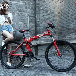 CHJ Folding Mountain Bike CHJ Folding Mountain Bike 26 Inch 24 Inch Outdoor Bike 24 Speed Full Shock Absorber Mountain Bike Sports Men And Women Adult Commuter Anti-Skid Bicycle, Red, 24 inches