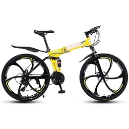 CHUNSHENN Folding Mountain Bike CHUNSHENN Fitting Excercises Outdoor sports Mountain Folding Bike, 26 Inch Folding with Six Cutter Wheels And Double Disc Brake, Premium Full Suspension And 27 Speed Gear (Color : Yellow)