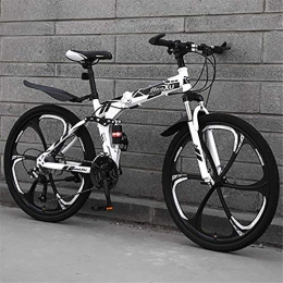Clothes Folding Mountain Bike Commuter City Road Bike Adult Folding Mountain Bikes 24 / 26 Inch, Mountain Trail Bike High Carbon Steel Full Suspension MTB, 6 Spoke 21-27 Speed ?Gears Dual Disc Brakes Outdoor Mountain Bicycle Unis