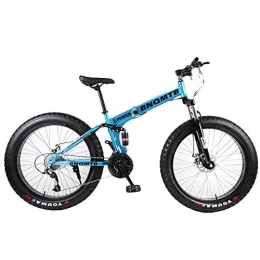 BLTR Folding Mountain Bike Convenient Adult Foldable Beach Snowmobile Mountain Fat Bike 24 / 26 Inch Wheel 27 Speed Sports Cycling Road Bicycle Men Frame Ride (Color : Blue, Size : 27 Speed)