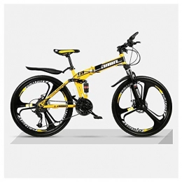 COSCANA Folding Mountain Bike COSCANA 26 Inch Folding Mountain Bike Disc Brakes 21-27 Speed Bikes, 3 Spoke Wheels Bicycle Full Suspension High Carbon Steel Frame MTBYellow-24 Speed