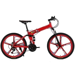 COUYY Folding Mountain Bike COUYY 24 / 26 inch mountain bike folding bike dual-disc brakes full suspension non-slip cross-country speed racing for men and women, 21 speed, 26 inches