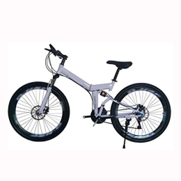 COUYY Folding Mountain Bike COUYY Bicycle Mountain Folding Bike 26-inch 21 / 24 / 27 / 30 Speed Soft Damping Disc Brake Adult Variable Speed Bike For City Travel cross Country, White, 24speed