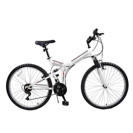 COUYY Folding Mountain Bike COUYY Folding bicycle, 24-26 inch 21 speed folding mountain bike, front and rear V brakes shock absorber mountain bike Speed ​​car, White, 24inches