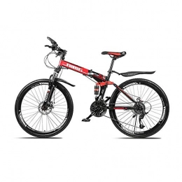 CSFM Folding Mountain Bike CSFM 26 Inch Mountain Bike for Men and Women in Black, Bicycle with Steel Frame Shimano Derailleur System and Disc Brakes, 26 inches, 21 speed