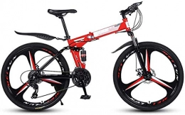 CSS Folding Mountain Bike CSS 26 inch Folding Mountain Bikes, 3 Cutter Wheels High Carbon Steel Frame Variable Speed Double Shock Absorption, All Terrain Quick Foldable Bicycle 6-11, Red, 21 Speed