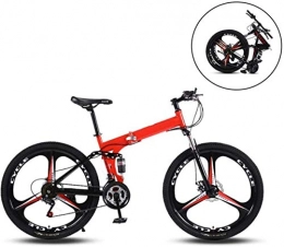 CSS Bike CSS Mountain Bikes, Folding High Carbon Steel Frame 24 inch Variable Speed Double Shock Absorption Three Cutter Wheels Foldable Bicycle 6-6, 21 Speed