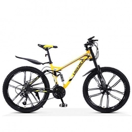 Cxmm Bike Cxmm 26 inch Mountain Bikes, Adult Student Dual Disc Brake Mountain Bicycle, High-Carbon Steel Frame All Terrain Bikes, Dual Suspension, Black 6 Spoke, 21 Speed, Yellow 10 Spoke, 30 Speed