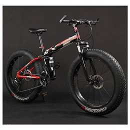 Cxmm Bike Cxmm Adult Mountain Bikes, Foldable Frame Fat Tire Dual-Suspension Mountain Bicycle, High-Carbon Steel Frame, All Terrain Mountain Bike, 26" Red, 30 Speed, 24" Red, 30 Speed
