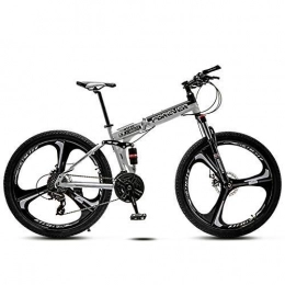 Cxmm Bike Cxmm Folding Mountain Bikes, 26 inch Adult Kids Dual-Suspension Mountain Bicycle, Hydraulic Disc Brake, High-Carbon Steel Frame, White 6 Spokes, 27 Speed, White 3 Spokes B, 21 Speed