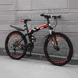 DALUXE Folding Mountain Bike DALUXE 24 Speed Folding Mountain Road Bike Beach Bicycle 24-inch Male And Female Students Double Absorber Shock Adult Dual Disc Track Shift Urban Bike, red, 26 inches