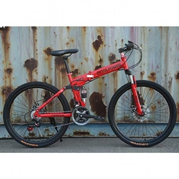 Dapang Bike Dapang 26" / 26inch Folding Mountain Bike, 21 / 24 / 27 speed, Unisex, Steel Frame Spoke wheel Integrated Wheel, Premium Full Suspension, Red, 21speed