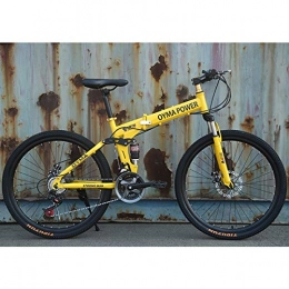 Dapang Bike Dapang 26" / 26inch Folding Mountain Bike, 21 / 24 / 27 speed, Unisex, Steel Frame Spoke wheel Integrated Wheel, Premium Full Suspension, Yellow, 24speed