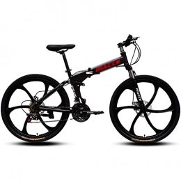 DNNAL Folding Mountain Bike DNNAL Adult Mountain Bikes, 26 In Steel Carbon Mountain Trail Bike High Carbon Steel Full Suspension Frame Folding Bicycles, 21 Speed Dual Disc Brakes Bicycle, Black